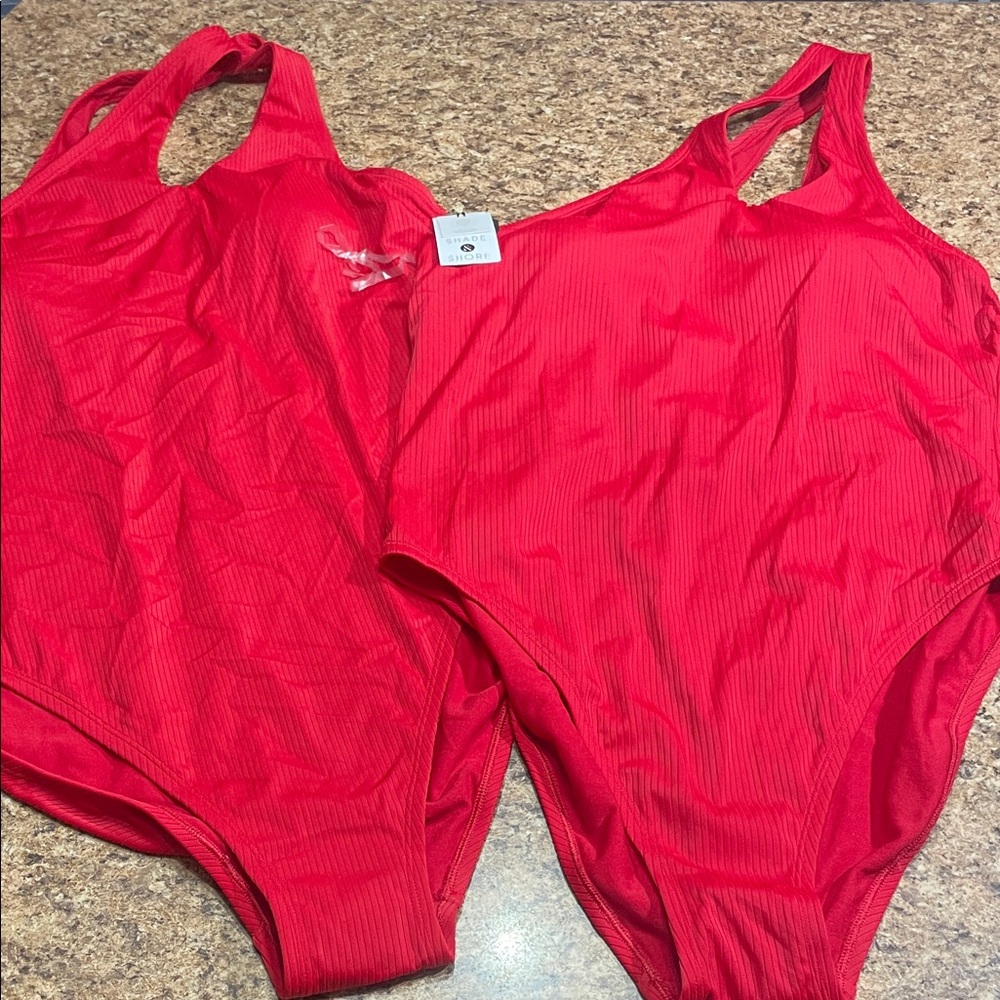 NWT Shade & Shore Red Women's One Shoulder One Piece Swimsuit
